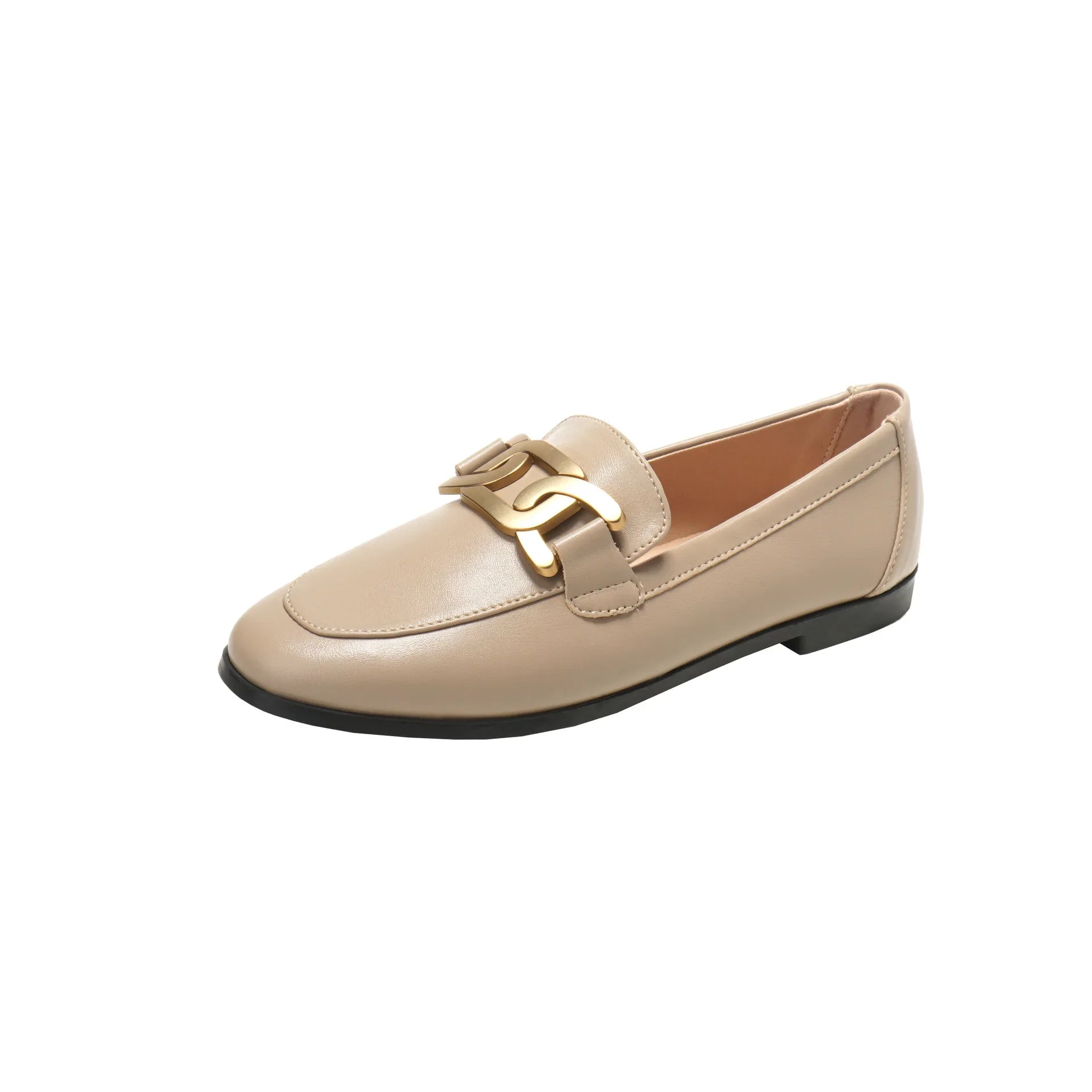 Metal Chain Plush Leather Round Toe Plus Size Autumn Moccasins Loafers