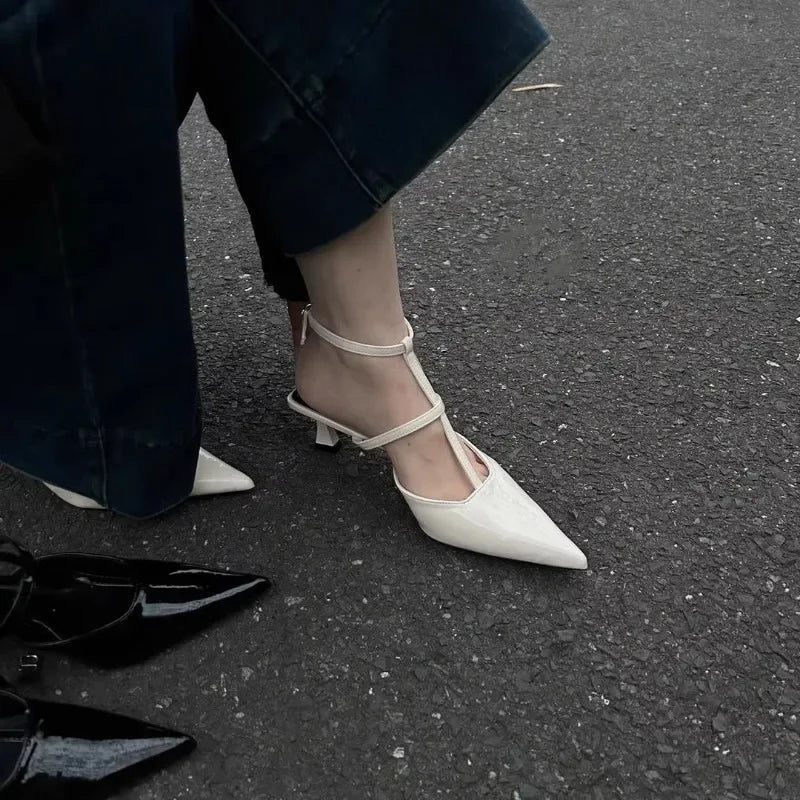 New Pointed Toe Slingback Khaki Slides Low Heel Pumps