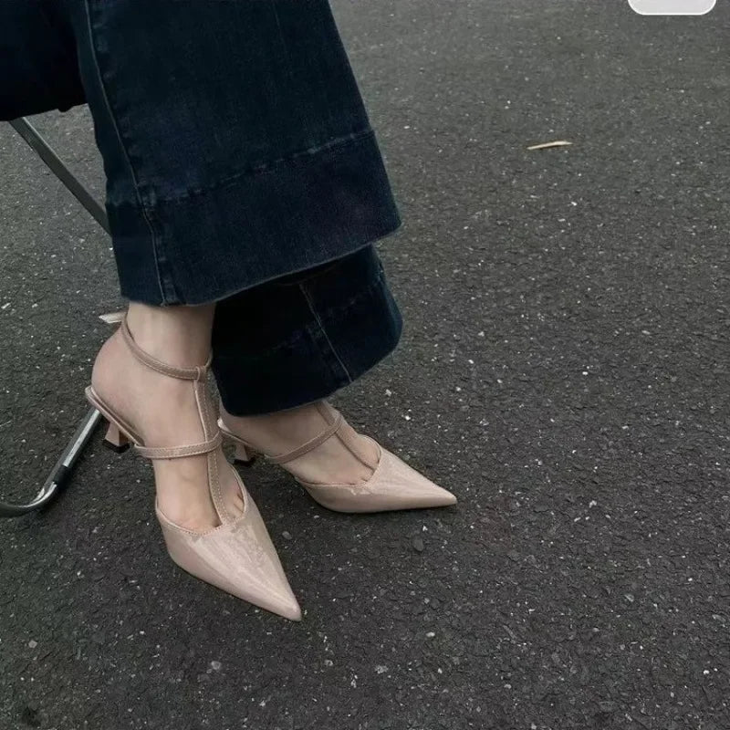 New Pointed Toe Slingback Khaki Slides Low Heel Pumps