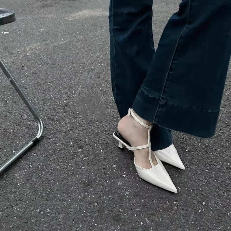 New Pointed Toe Slingback Khaki Slides Low Heel Pumps
