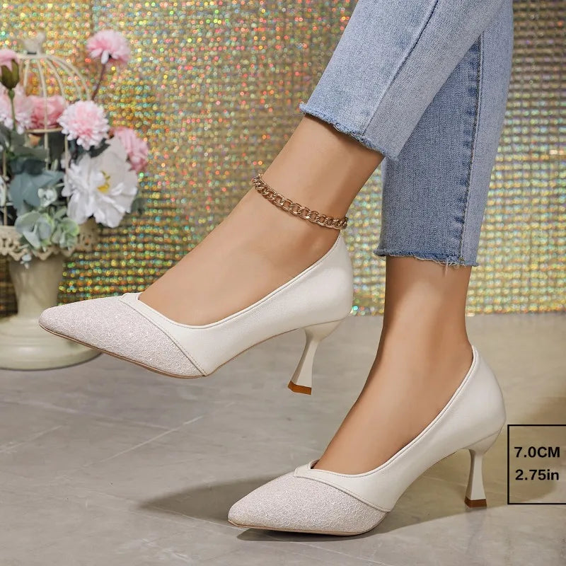 Pointed Toe Exquisite Wedding Casual Elegant Stiletto Low Heel Pumps
