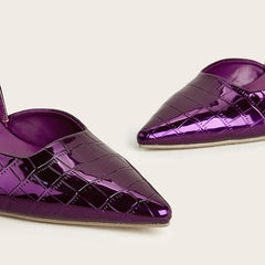 New Back Strap Stone Pattern Purple Pointed Toe Slingback Shoes Brand Wedding High Mules Low Heel Pumps