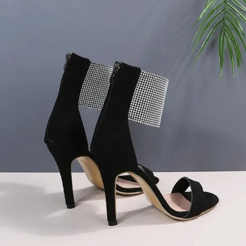 New Rhinestone High Heel Open Toe Faux Suede Wedding High Heel