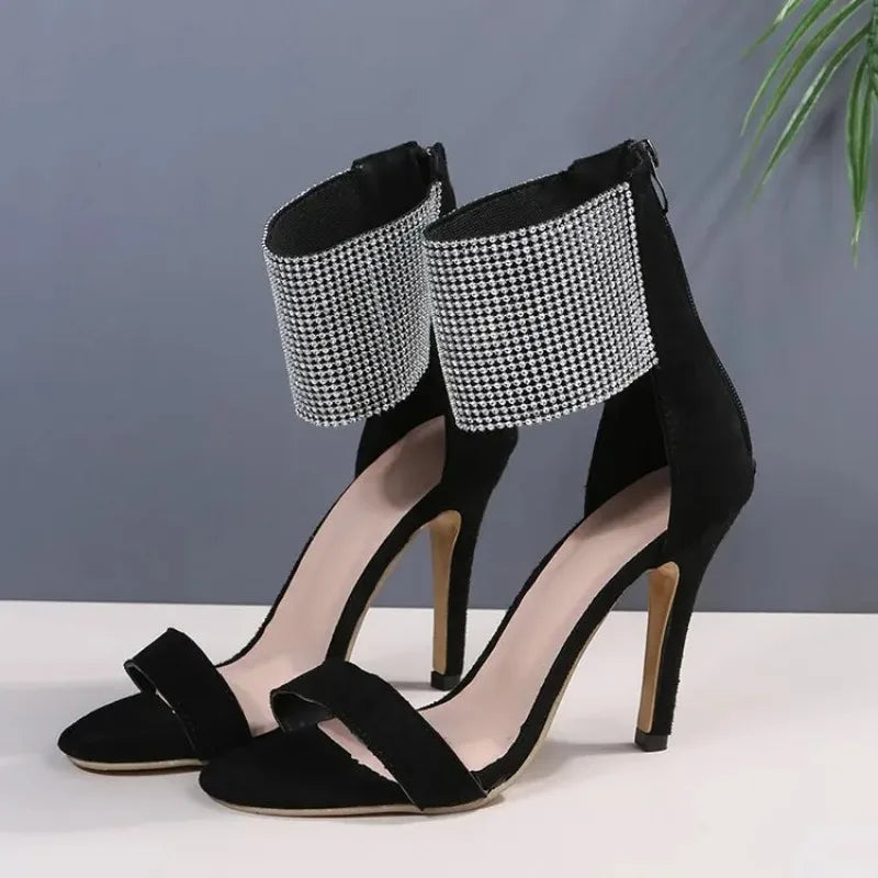 New Rhinestone High Heel Open Toe Faux Suede Wedding High Heel