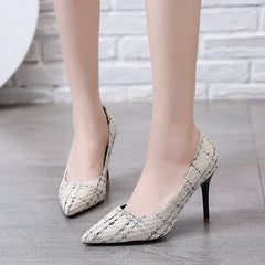 Simple Color Matching Plaid Design Shopping Walking New Style High Heel