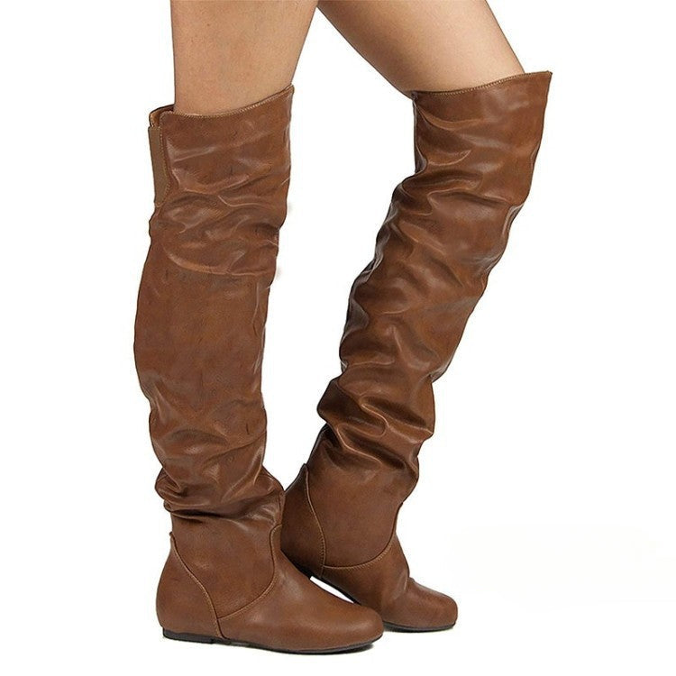 Square Block Heel Platform Side Zipper Autumn Knee High Boots