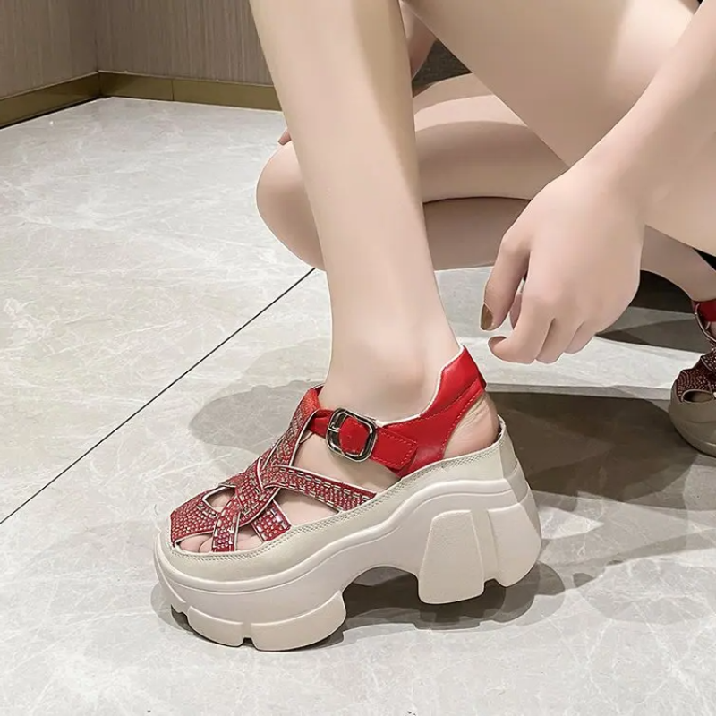 HueHaven Rhinestone Chunky Sandals