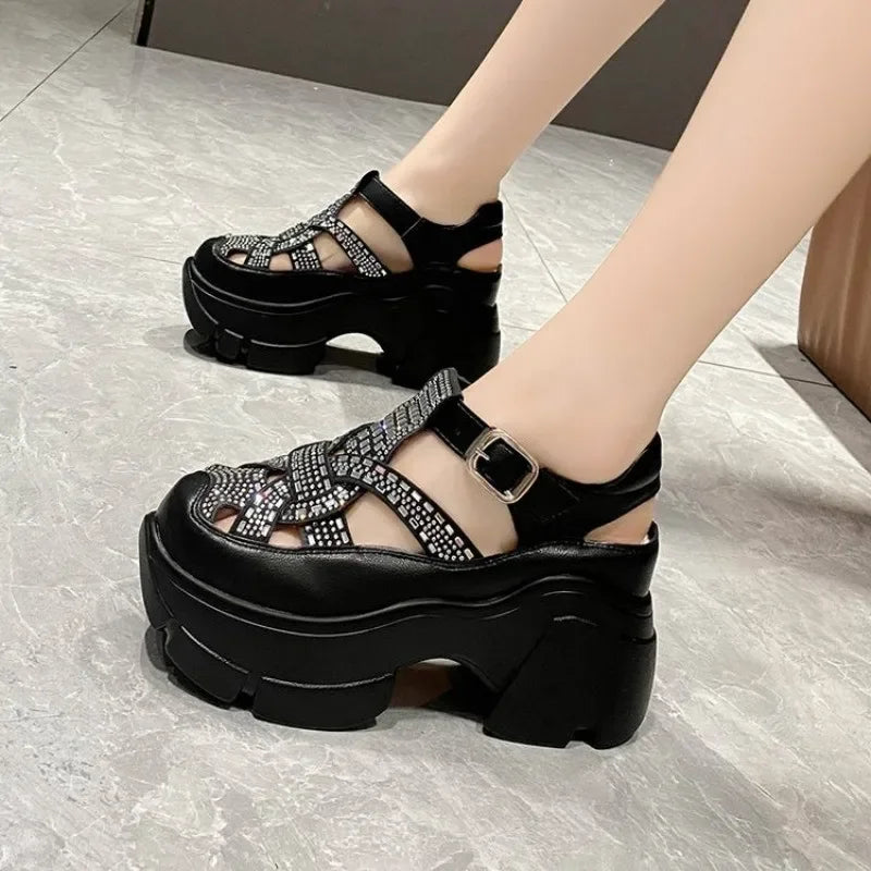 HueHaven Rhinestone Chunky Sandals