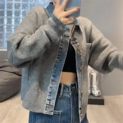 Textured Knit Denim Jacket
