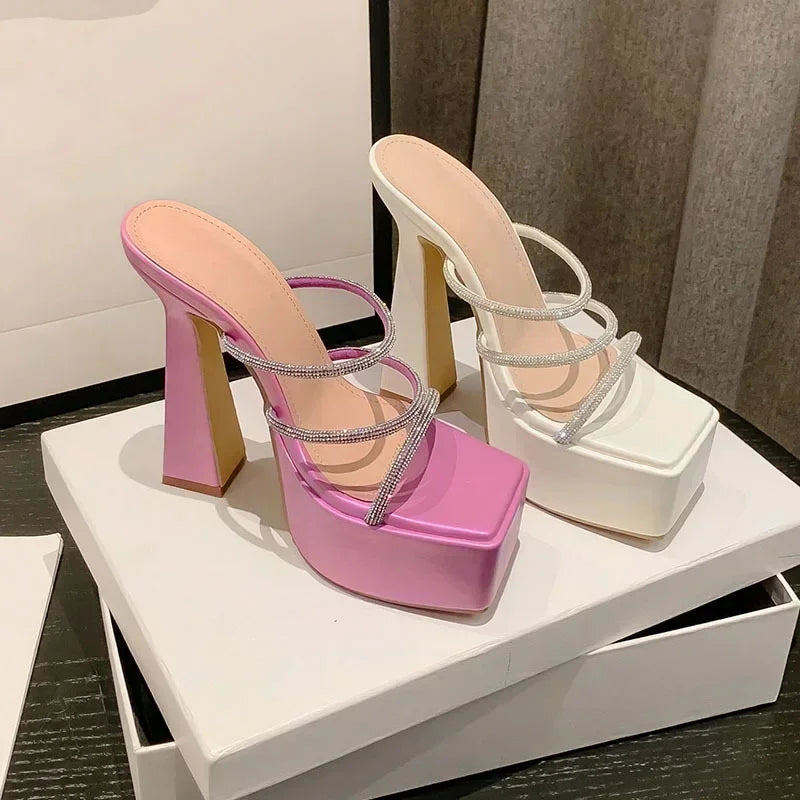5CM Platform Narrow Band Diamond 15CM Thick High Heel High Heel