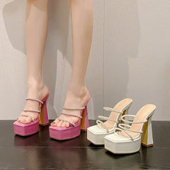 5CM Platform Narrow Band Diamond 15CM Thick High Heel High Heel