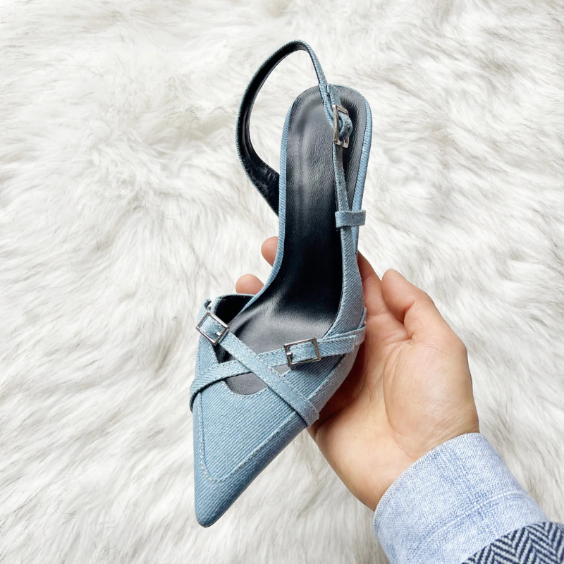 Carmen Slingback Denim Heels