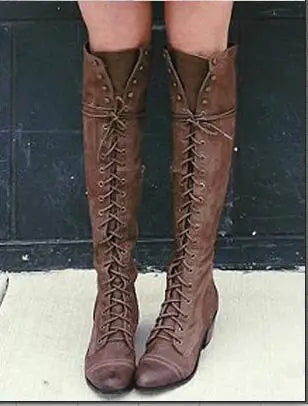 Autumn Keep Warm Sewing Thread Rivet Heel Long Zipper Knee High Boots