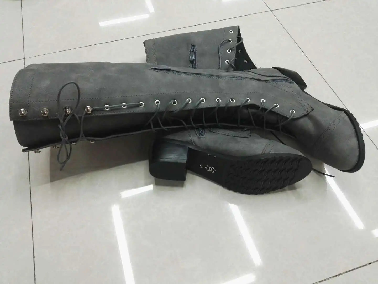 Autumn Keep Warm Sewing Thread Rivet Heel Long Zipper Knee High Boots