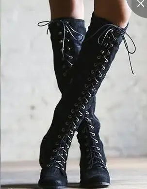 Autumn Keep Warm Sewing Thread Rivet Heel Long Zipper Knee High Boots