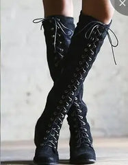 Autumn Keep Warm Sewing Thread Rivet Heel Long Zipper Knee High Boots