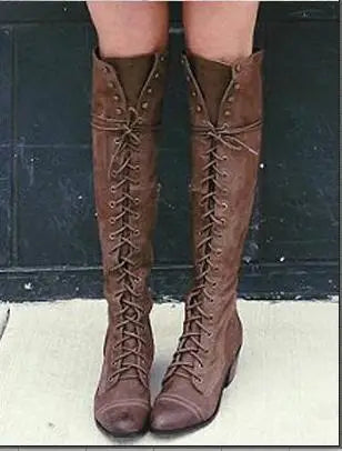 Autumn Keep Warm Sewing Thread Rivet Heel Long Zipper Knee High Boots