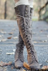 Autumn Keep Warm Sewing Thread Rivet Heel Long Zipper Knee High Boots
