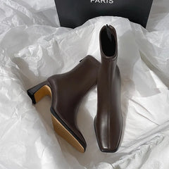 Autumn Leather Square Toe Square Heel Short Ankle Boot