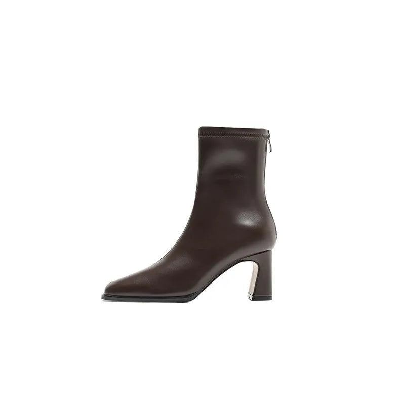 Autumn Leather Square Toe Square Heel Short Ankle Boot