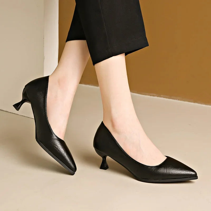 Black Highs Autumn Pointed Stiletto Commuting Low Heel Pumps