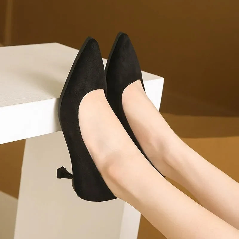 Black Highs Autumn Pointed Stiletto Commuting Low Heel Pumps
