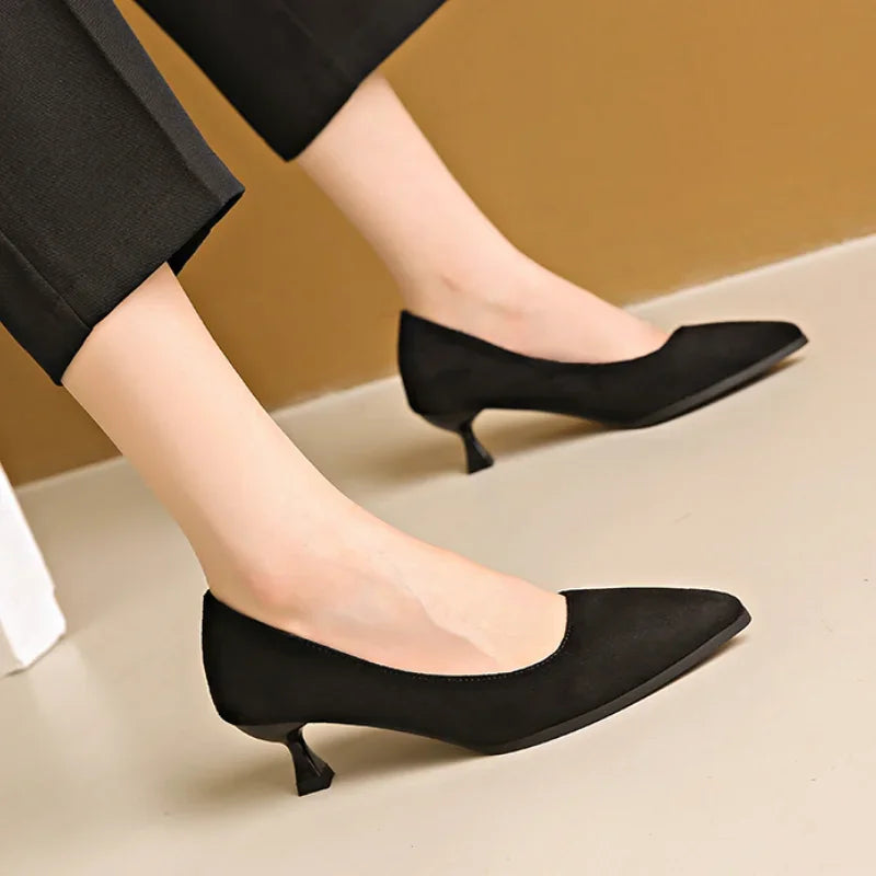 Black Highs Autumn Pointed Stiletto Commuting Low Heel Pumps