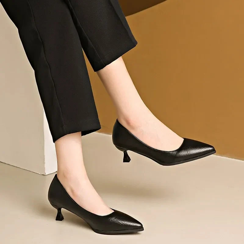 Black Highs Autumn Pointed Stiletto Commuting Low Heel Pumps