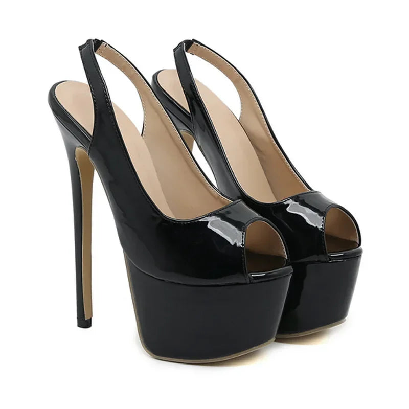 Black Peep Toe 6cm Waterproof Platform High Heel