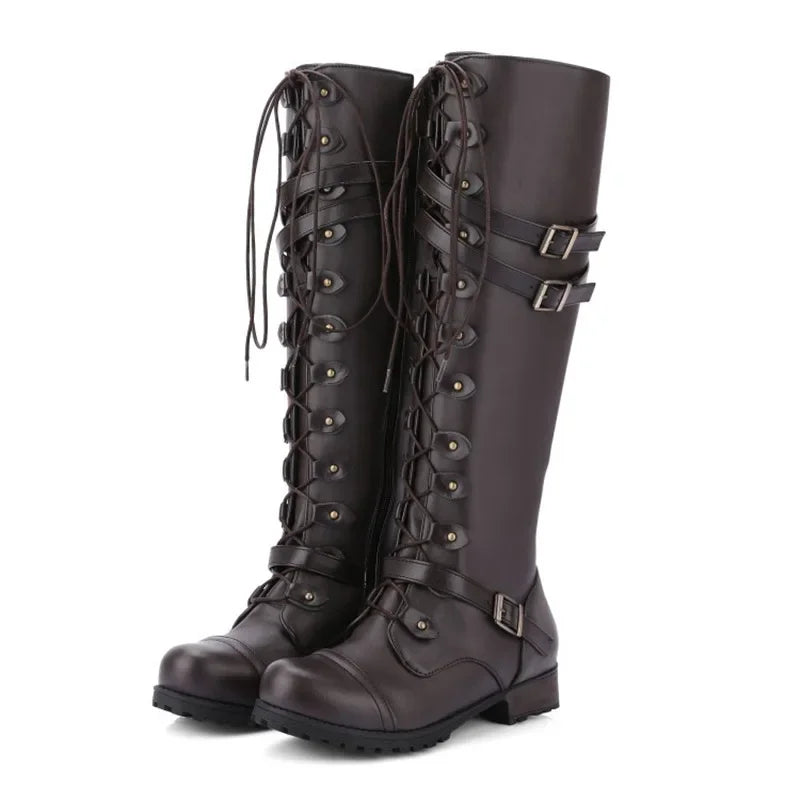 Rome Style Lace Up Platform Solid Plus Size Knee High Boots
