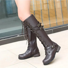 Rome Style Lace Up Platform Solid Plus Size Knee High Boots