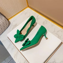 Retro Casual Sweet Bow Design Round Toe New Low Heel Pumps