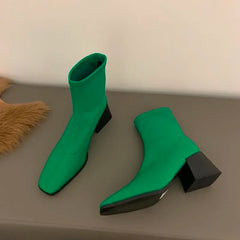 Square Toe Comfortable Versatile Nude Ankle Boot