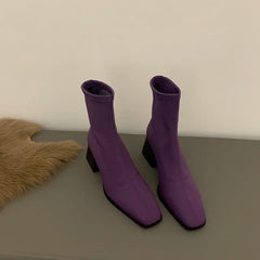 Square Toe Comfortable Versatile Nude Ankle Boot