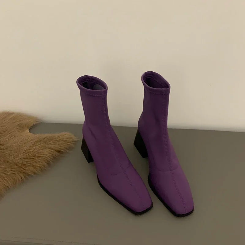 Square Toe Comfortable Versatile Nude Ankle Boot