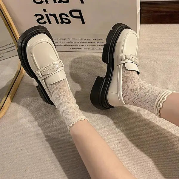 British Style Platform Preppy Slip On Clogs Retro Creepers Loafers
