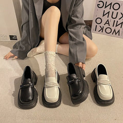 British Style Platform Preppy Slip On Clogs Retro Creepers Loafers