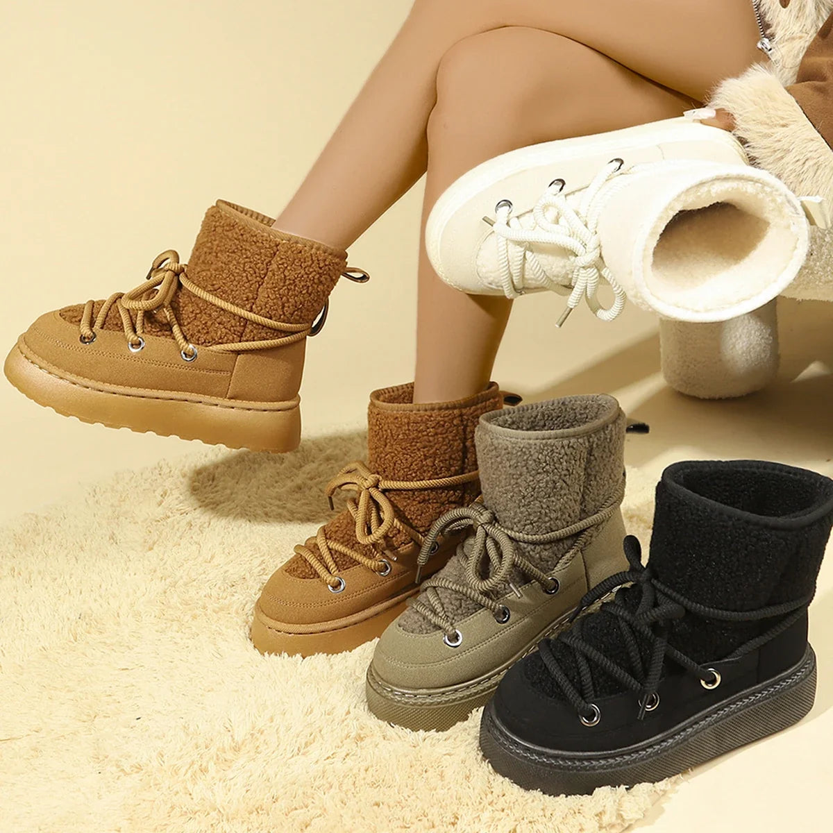 Cold-proof Lace Up Waterproof Anti-slip Short Snow Boot