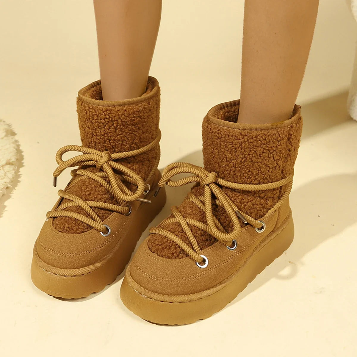 Cold-proof Lace Up Waterproof Anti-slip Short Snow Boot
