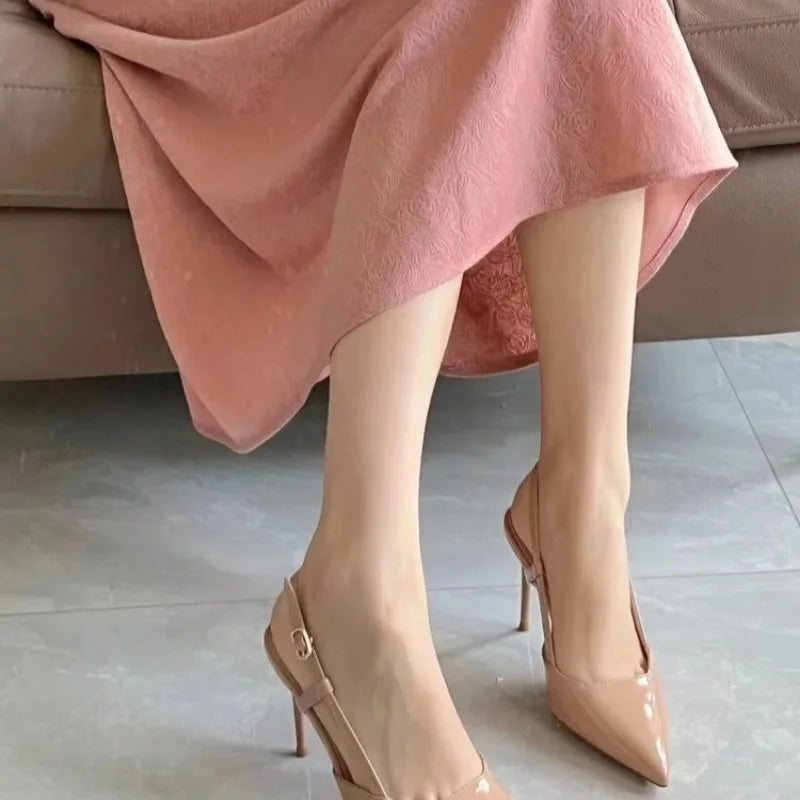 Dark Apricot Shallow Slingback Retro Pointed Work High Heel