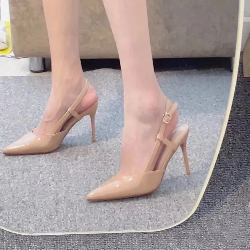 Dark Apricot Shallow Slingback Retro Pointed Work High Heel