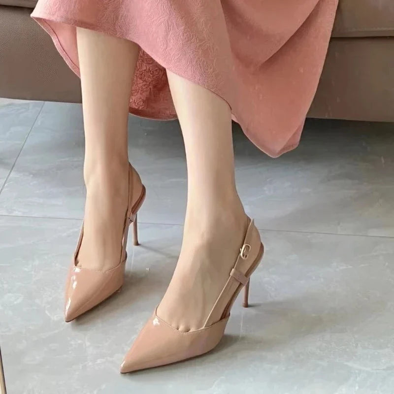 Dark Apricot Shallow Slingback Retro Pointed Work High Heel