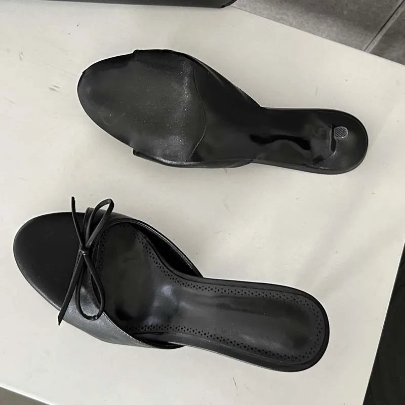 New Arrivals Pink Butterfly-knot Slippers Elegant Stripper Thin Mules Slides Shoes Low Heel Pumps