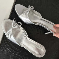 New Arrivals Pink Butterfly-knot Slippers Elegant Stripper Thin Mules Slides Shoes Low Heel Pumps