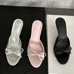 New Arrivals Pink Butterfly-knot Slippers Elegant Stripper Thin Mules Slides Shoes Low Heel Pumps