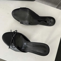 New Arrivals Pink Butterfly-knot Slippers Elegant Stripper Thin Mules Slides Shoes Low Heel Pumps
