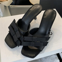 New Arrivals Slipper Bow-knot Thin Open Toe Slip On Elegant Sandal Mules Slides Shoes Low Heel Pumps