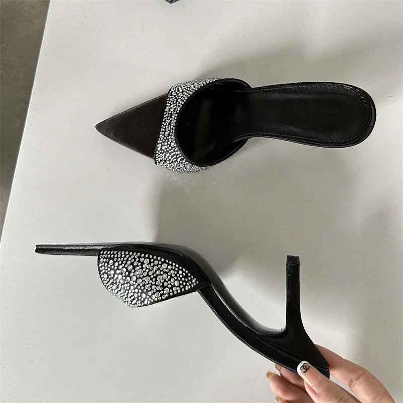 New Silk Slippers Thin Mules Beach Slides Shoes Low Heel Pumps