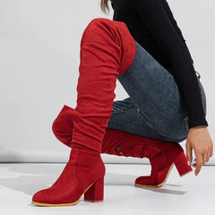 Zipper Flock Square Heel Thigh Long Botas De Mujer Knee High Boots