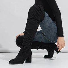 Zipper Flock Square Heel Thigh Long Botas De Mujer Knee High Boots
